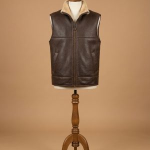 Men's Bomber Real Sheepskin Shearling Pilot Aviator Brown Leather Vest