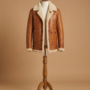 Men's B3 Bomber Aviator USAF Real Sheepskin Shearling Tan Leather Pilot Jacket