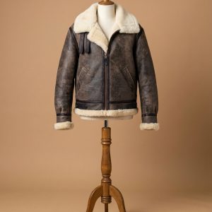 Men's B3 Bomber Pilot Aviator RAF Real Sheepskin Shearling Distressed Leather Jacket
