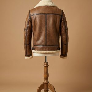 Men's Bomber Pilot Aviator RAF Real Sheepskin Shearling Brown Leather Jacket