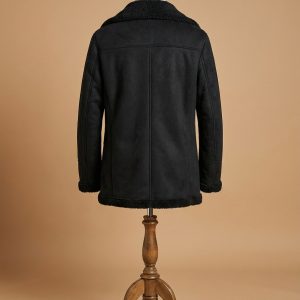 Men's Vintage Black Real Fur Winter Coat Sheepskin Shearling Leather