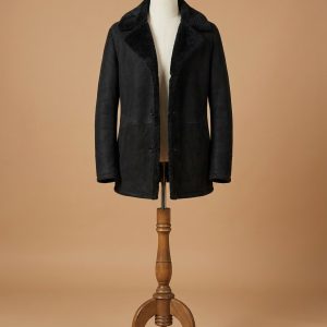 Men's Vintage Black Real Fur Winter Coat Sheepskin Shearling Leather