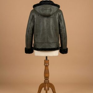 Kid B3 Bomber Unisex Real Sheepskin Shearling Pilot Black Leather Jacket