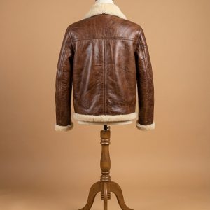 Kid B3 Bomber Unisex Real Sheepskin Shearling Pilot Brown Leather Jacket