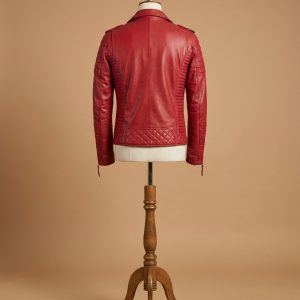 Men's Quilted Diamond Real Lamb Skin Slim Fit Red Leather Jacket