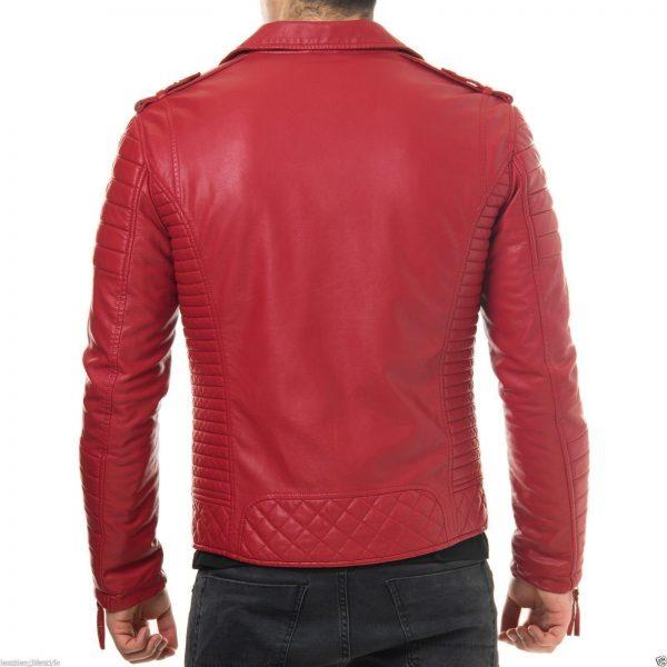 Mens Quilted Diamond Real Lamb Skin Slim fit Red Leather Jacket B
