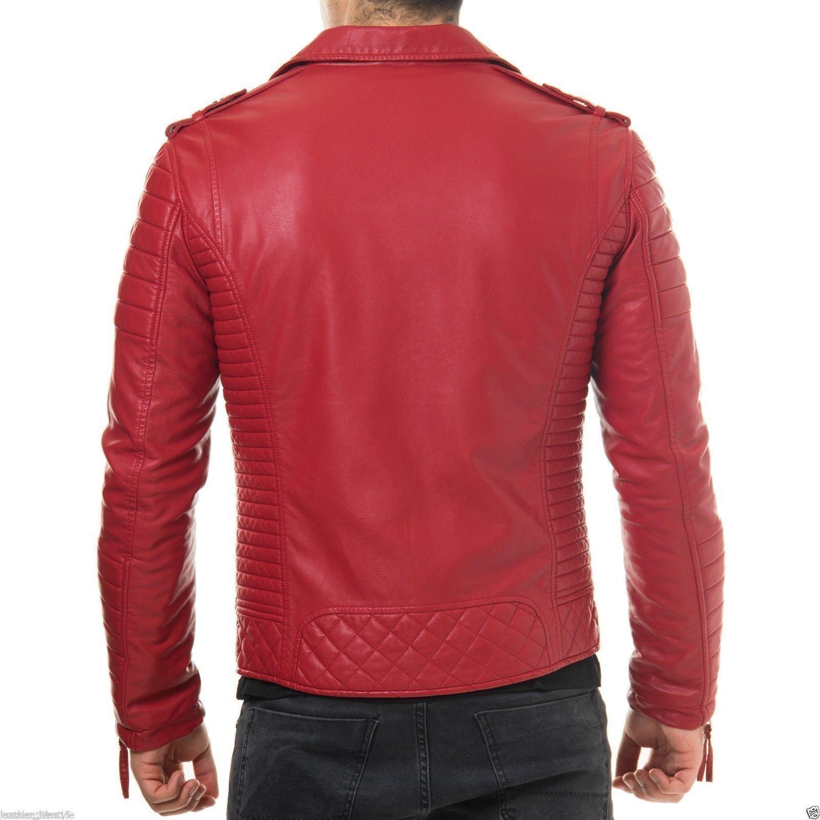 Mens Quilted Diamond Real Lamb Skin Slim fit Red Leather Jacket – Real ...