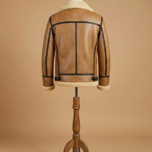 Men's Bomber Pilot Aviator RAF Real Sheepskin Shearling Brown Leather Jacket