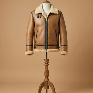 Men's Bomber Pilot Aviator RAF Real Sheepskin Shearling Brown Leather Jacket