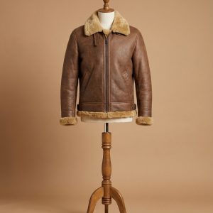 Men's Bomber Pilot Aviator USAF Real Sheepskin Shearling Brown Leather Jacket