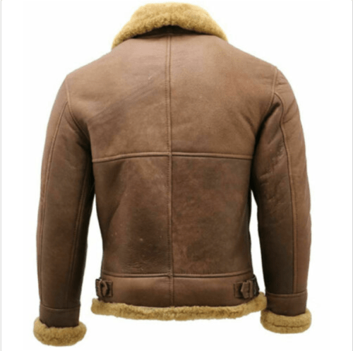 Mens Flying Pilot Aviator Diagonal Zipper Faux Fur Shearling Real Leather Jacket