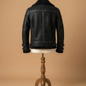 Men's Black B3 RAF Aviator Bomber Fur Sheep Skin Leather Jacket