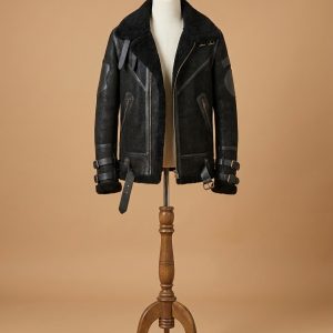 Men's Black B3 RAF Aviator Bomber Fur Sheep Skin Leather Jacket