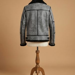 Men's B3 Bomber Aviator WWII Pilot Real Sheepskin Shearling Grey Leather Jacket