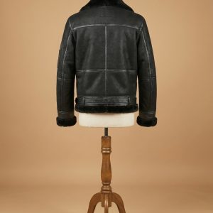 Men's B3 Bomber Aviator WWII Pilot Real Sheepskin Shearling Black Leather Jacket