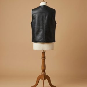 Men's Bomber Real Sheepskin Shearling Pilot Aviator Black Leather Vest