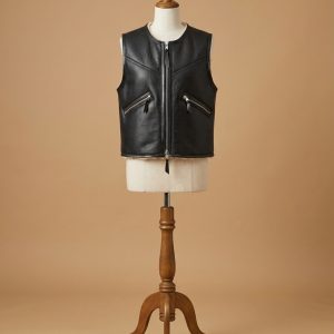 Men's Bomber Real Sheepskin Shearling Pilot Aviator Black Leather Vest