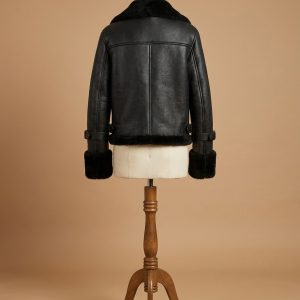 Women's B3 Bomber Pilot RAF Aviator Sheepskin Shearling Black Leather Jacket