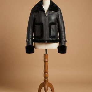 Women's B3 Bomber Pilot RAF Aviator Sheepskin Shearling Black Leather Jacket