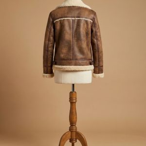 Women's B3 Bomber Pilot RAF Slimfit Aviator Sheepskin Shearling Waxed Brown Leather Jacket