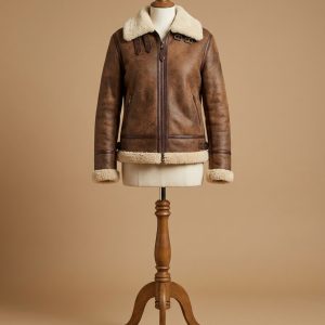 Women's B3 Bomber Pilot RAF Slimfit Aviator Sheepskin Shearling Waxed Brown Leather Jacket