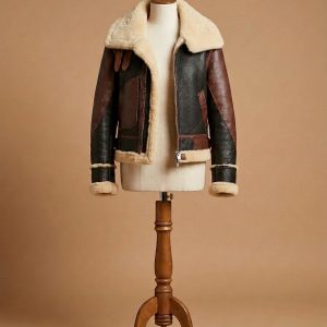 Women's B6 Bomber Pilot USAF Aviator Sheepskin Shearling Dark Brown Leather Jacket