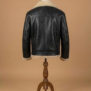 Men's Arnold Schwarzenegger Aviator RAF B6 Shearling Real Sheepskin Black Leather Bomber Jacket
