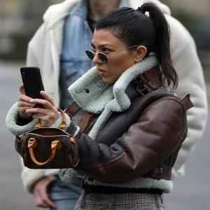 Kourtney Kardashian Women’s B3 Cropped Real Sheepskin Shearling Brown Leather Jacket 1