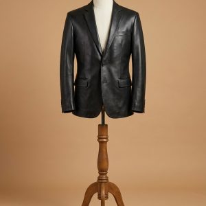 Men's Genuine Real Leather Blazer Two Button Slim Fit Coat