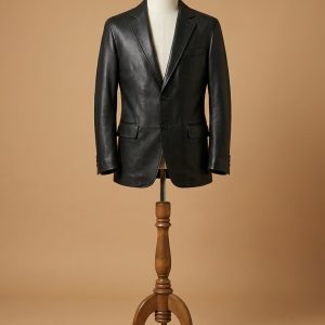 Men's Genuine Real Leather Blazer Two Button Slim Fit Coat