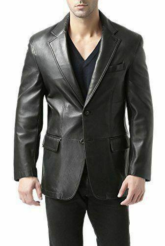 MEN GENUINE REAL LEATHER BLAZER TWO BUTTON SLIM FIT COAT
