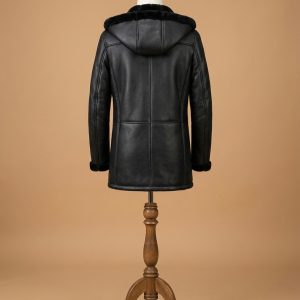 Men's Aviator RAF B6 Shearling Real Sheepskin Black Leather Bomber Jacket Coat back