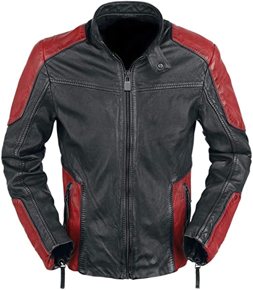 Suicide squad Will Smith dead shot Biker Black and Red Leather jacket