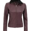 Women’s Ancoma Brown Nappa Leather Jacket with Detachable Real Shearling Fur Collar