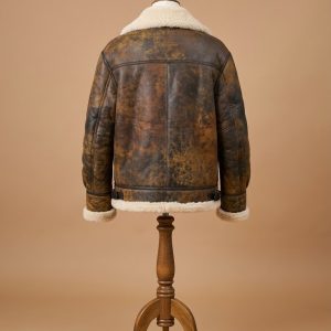 I Hate Suzie Billie Piper Pickles) Aviator Pilot Real Sheepskin Shearling Brown Leather Jacket back