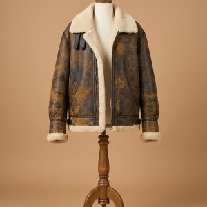 I Hate Suzie Billie Piper Pickles) Aviator Pilot Real Sheepskin Shearling Brown Leather Jacket