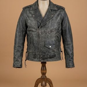 MENS BLACK DISTRESSED LEATHER MARLON BRANDO BIKER MOTORCYCLE LEATHER JACKET