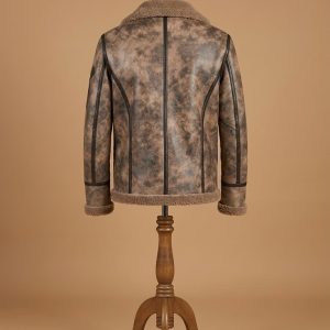 Men's Bomber B3 Pilot Aviator Real Sheepskin Shearling Brown Leather Jacket back
