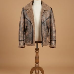 Men's Bomber B3 Pilot Aviator Real Sheepskin Shearling Brown Leather Jacket