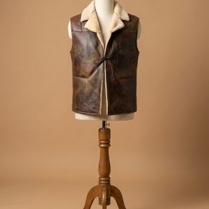 Men's Clint Eastwood the Man with No Name Real Sheepskin Shearling Leather Vest