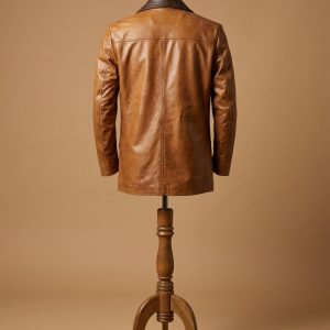 Men's Western Brown Vintage Waxed Sheriff Cowboy Real Leather Jacket Coat back