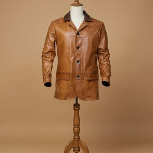 Men's Western Brown Vintage Waxed Sheriff Cowboy Real Leather Jacket Coat