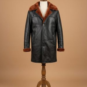 Men’s RAF B3 Bomber Fur Shearling Sheepskin Warm Duffle Leather Coat