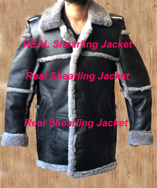 Men's Anti Winter Grey Fur Black Real Sheepskin bomber Leather Duffle Coat