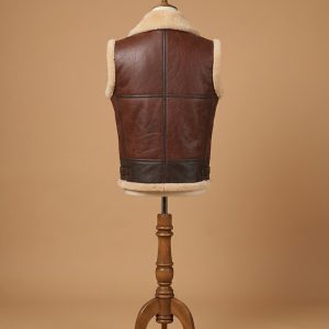 Men's Bomber Real Sheepskin Shearling Pilot Aviator Brown Leather Vest back