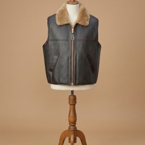 Men’s Bomber Real Sheepskin Shearling Pilot Aviator Choco Brown Leather Vest