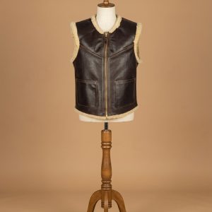 Men’s Bomber Real Sheepskin Shearling Pilot Aviator Dark Brown Leather Vest