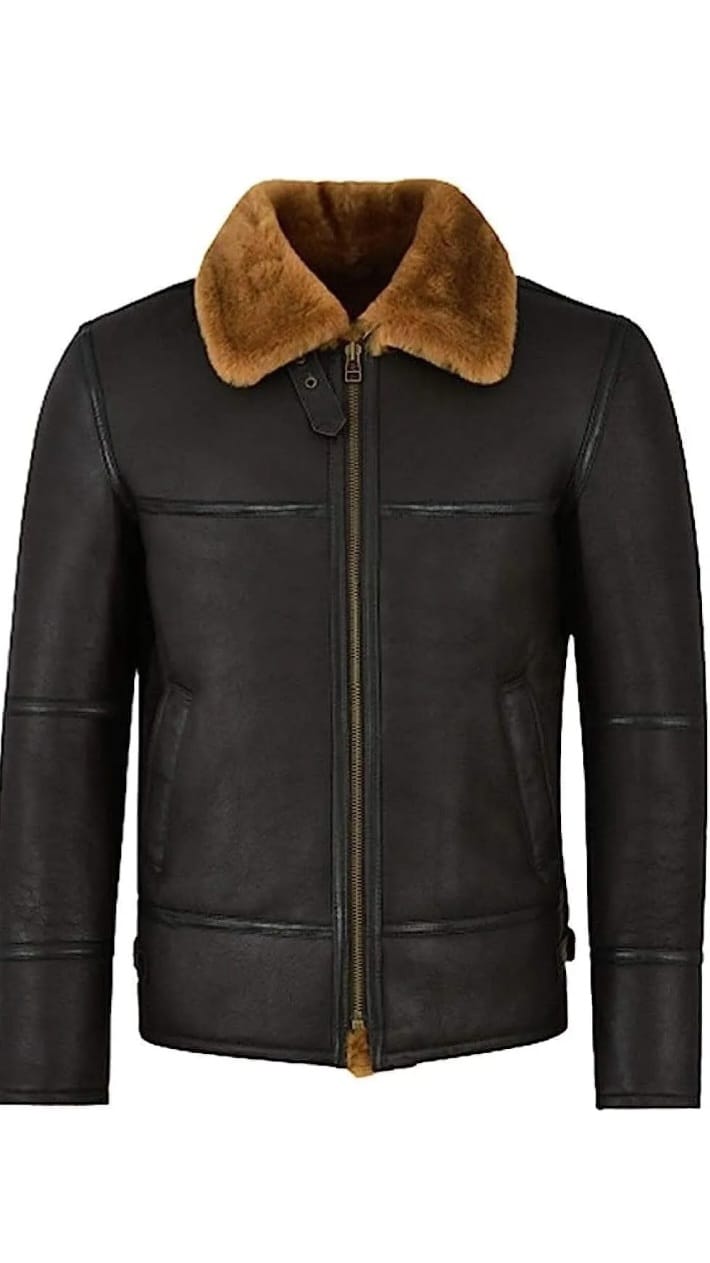 Men's RAF B3 Bomber Fur Shearling Sheepskin Warm Leather Jacket