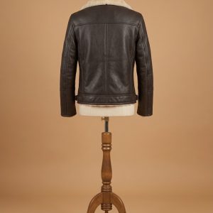 Men's Brando Aviator Real Shearling Brown Sheepskin Leather Bomber Jacket back