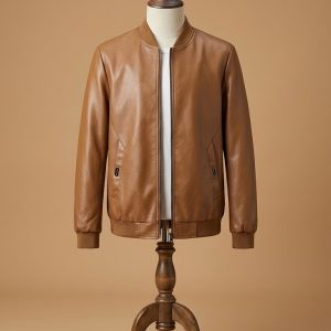 Mens Biker Cafe Racer Vintage Cafe Racer Real Cow Tan Leather Jacket